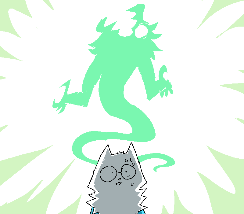A terrible, vengeful spirit emerges from behind Jasper. He emits a little squeak.