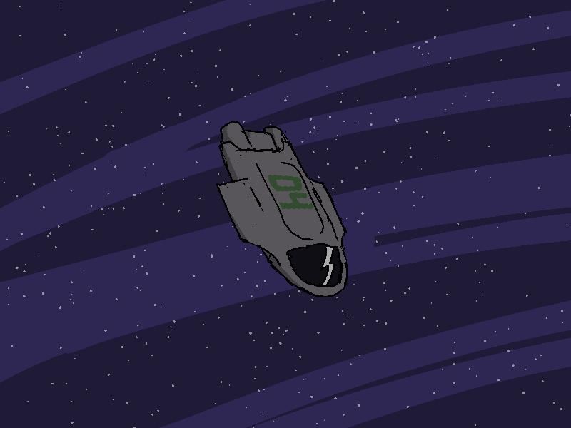 Cliff's pod, a little spaceship thing, floats in the void of space.