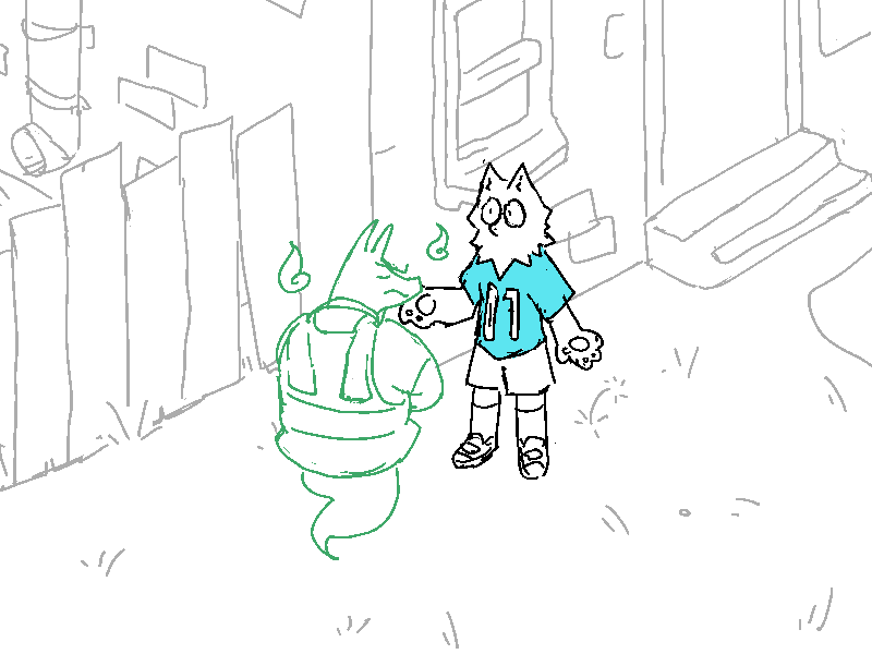 Jasper and Rex are chatting outside the apartment.