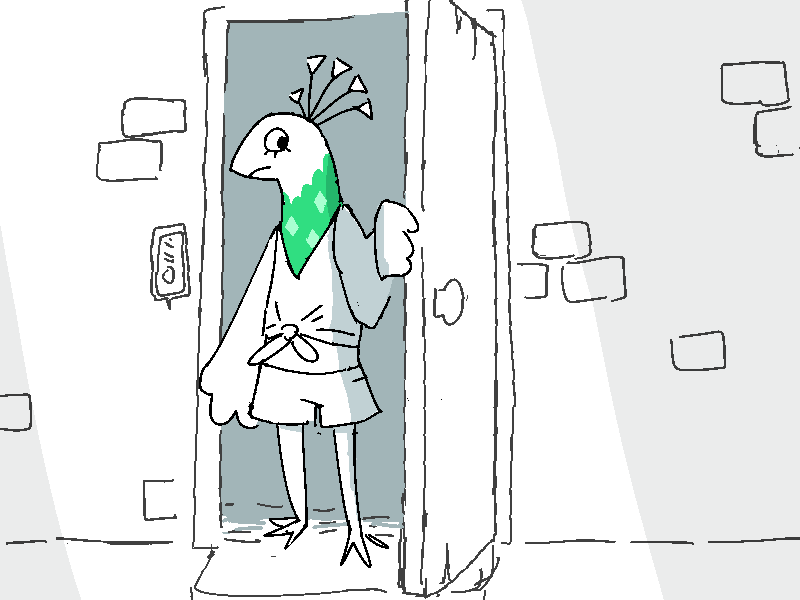 Sitara, a peahen girl, shyly answers her door.