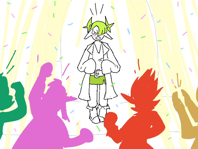 The girls all celebrate Yuno's arrival. Confetti is involved.