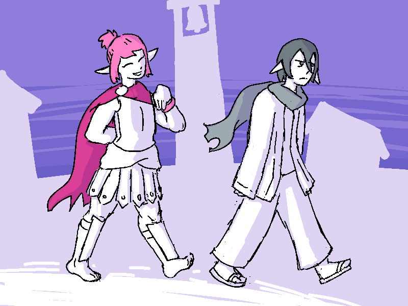 Jiro is walking home, with Polyta trailing close behind. She seems unaware of his disinterest.