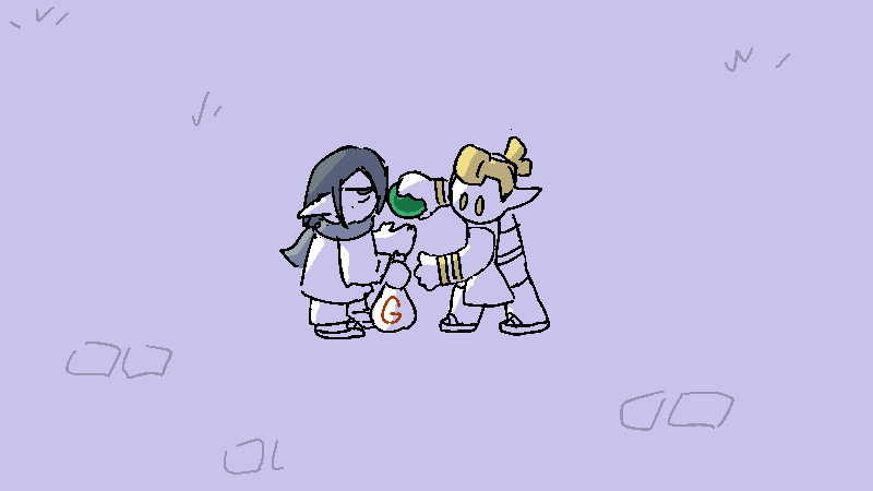 Jiro hands over a bag of money to Casandra, who is trading him the orb.