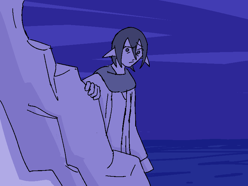 Jiro walks round the edge of the beach.