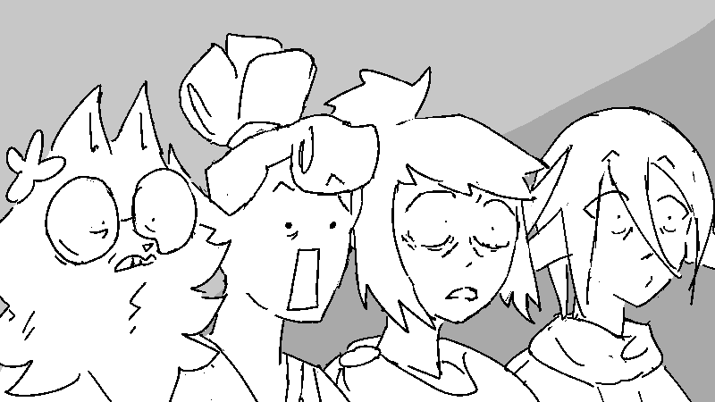 Reaction shot. In order: Coral: Mortified. Casandra: Dumbfounded. Polyta: Horrified. Jiro: Dumbstuck yet kind of impressed.