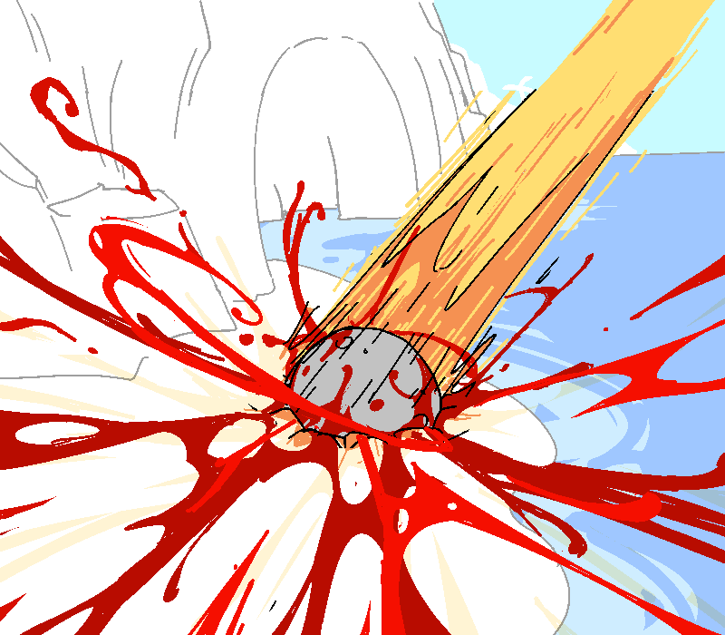 A flaming metal ball flies in from off-panel, splattering Nix.