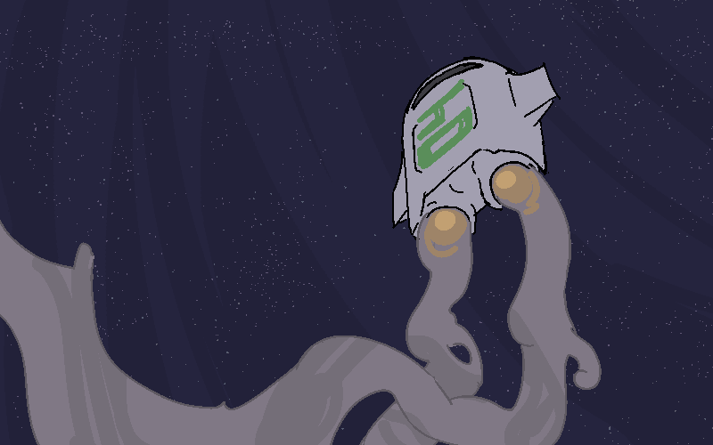 His pod floats through the expanse of space.