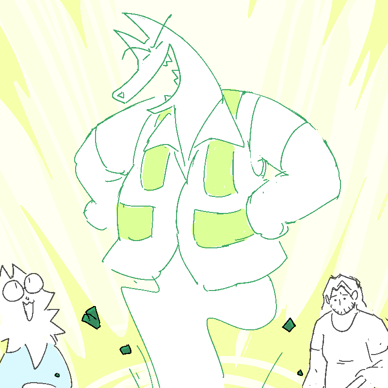 Rex triumphantly bursts out from the remains. Coral is estatic, though Cliff remains confused.