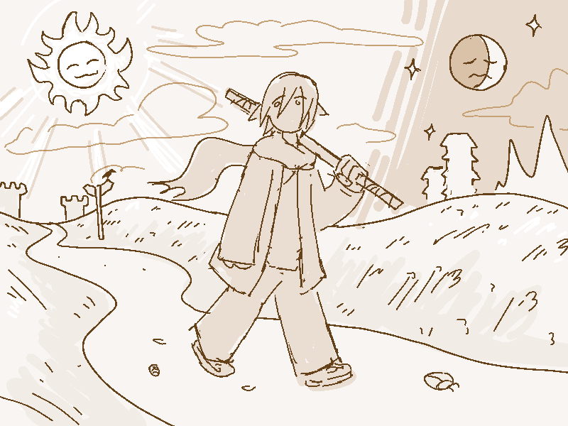 Jiro recalls a sketch of who he used to be, walking the winding road.