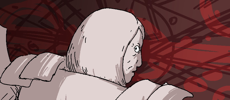 She turns around, slowly, ready for a fight--