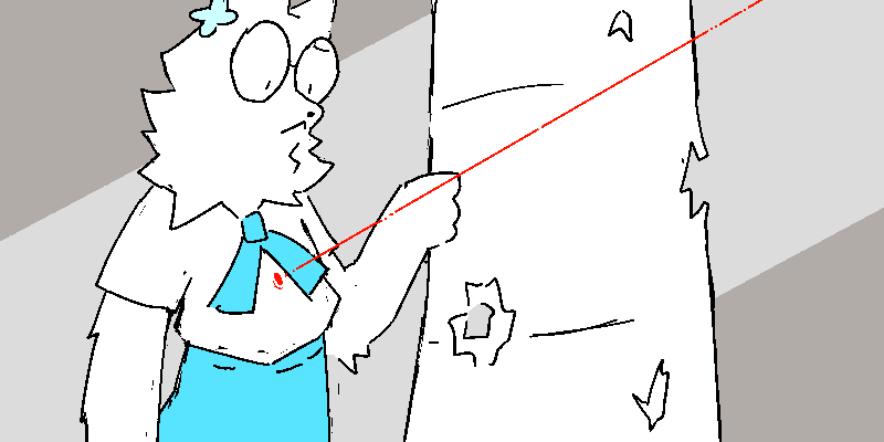 Coral notices a laser dot on her chest.