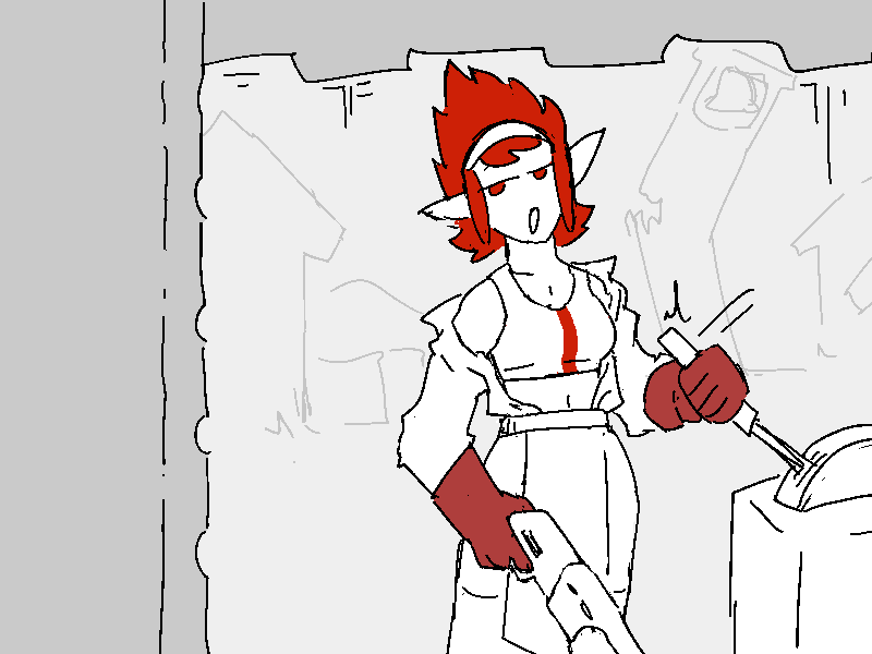 A doorway opens in the wall of sawblades, Helen just pulled a switch. She's wearing a sports bra now, paired with an all new shotgun.