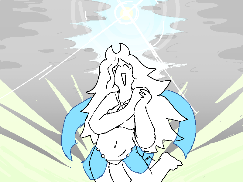 The Goddess nearly explodes with joy, the overcast sky already parting overhead to reveal the shining sun once more.