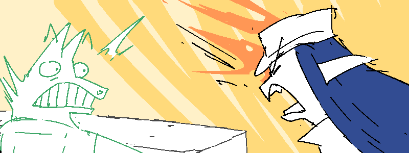 His brooding mystique is short lived: Eladea jumps at him, startling the daylights out of him.
