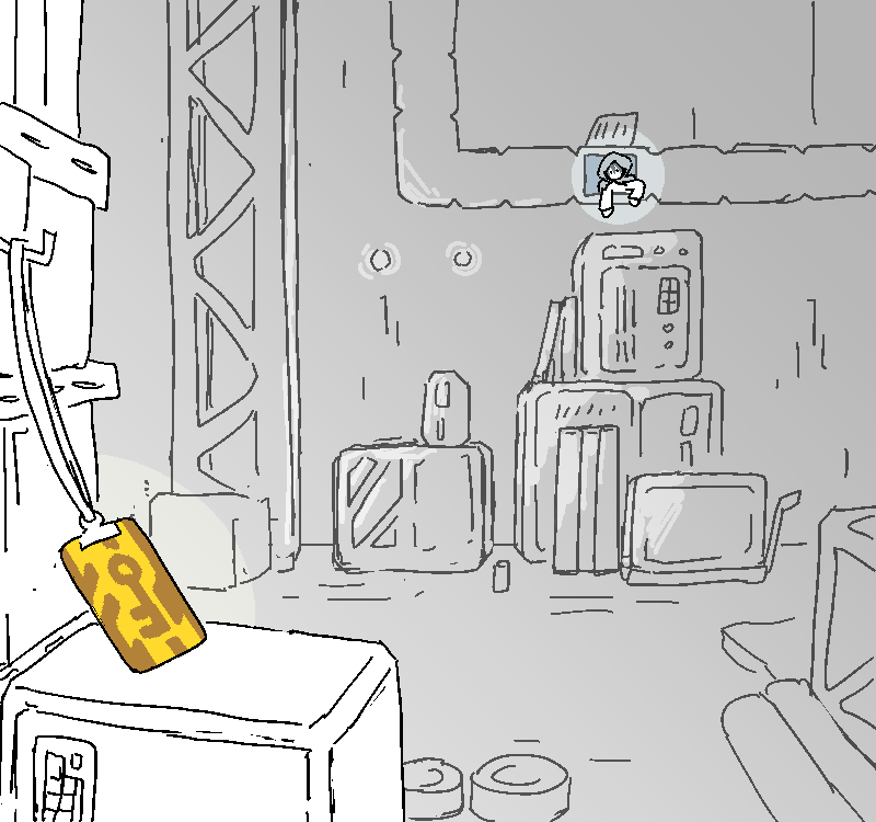 He peers out into a vast storage room, crates all about. Sure enugh, he sees it, hanging from a lanyard atop a stack of boxes. The Yellow Keycard.