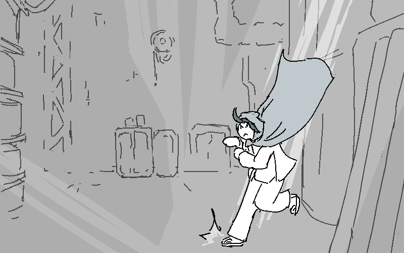 Jiro jumps down from the vent.