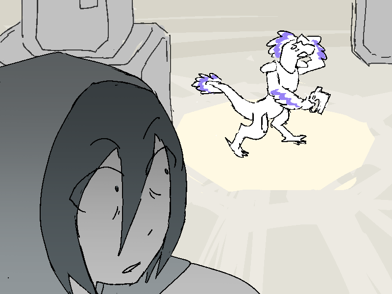 And just as he does, a confused looking grunt comes trotting around the corner.