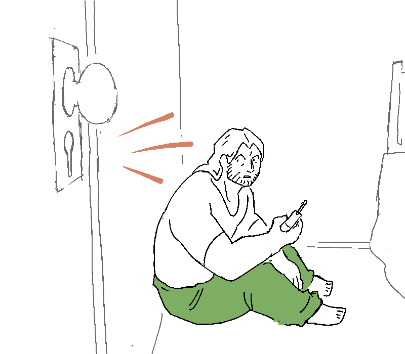 There's a knock upon the door. Cliff is hiding out in the spare room, sitting against the wall. The blinds are drawn.