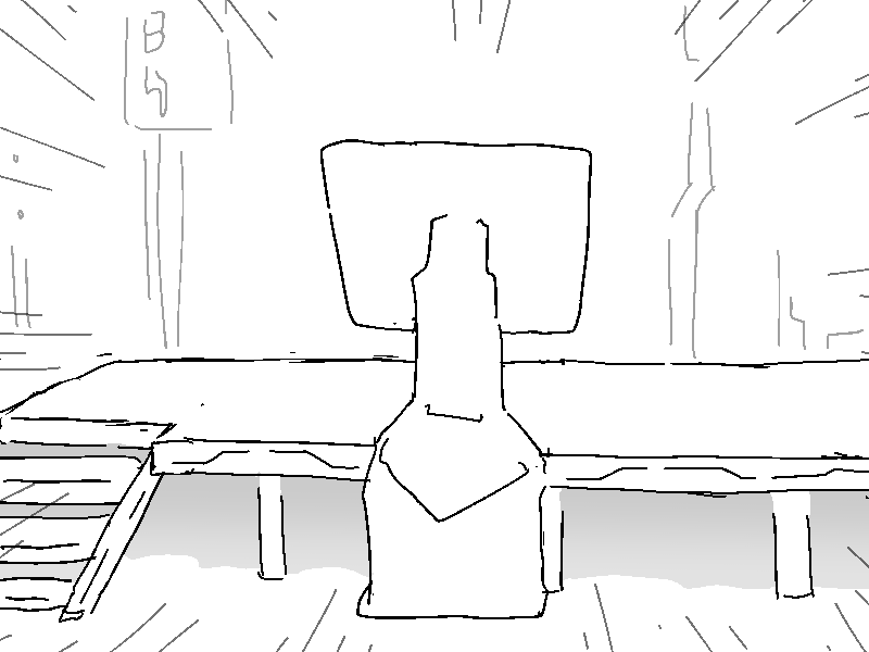 He spots what Cliff is talking about-- a raised platform with a screen on it!