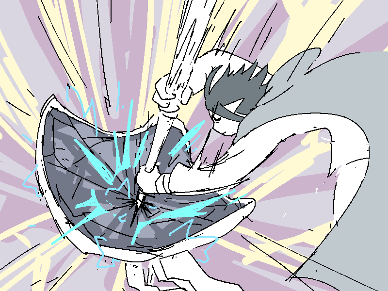 Jiro smashes the screen with his quarterstaff.