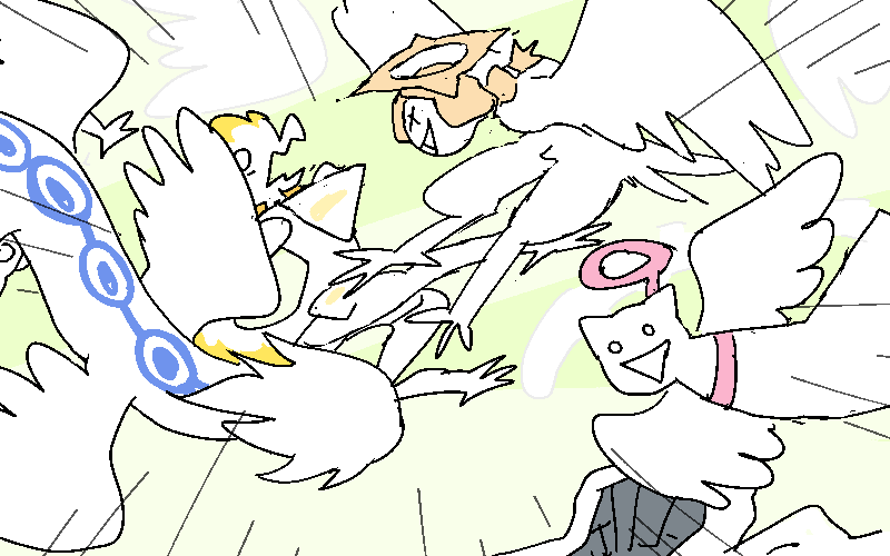 And then, all at once, the room is filled with fluttering wings and cackling laughter as all the once-trapped angels fly free.