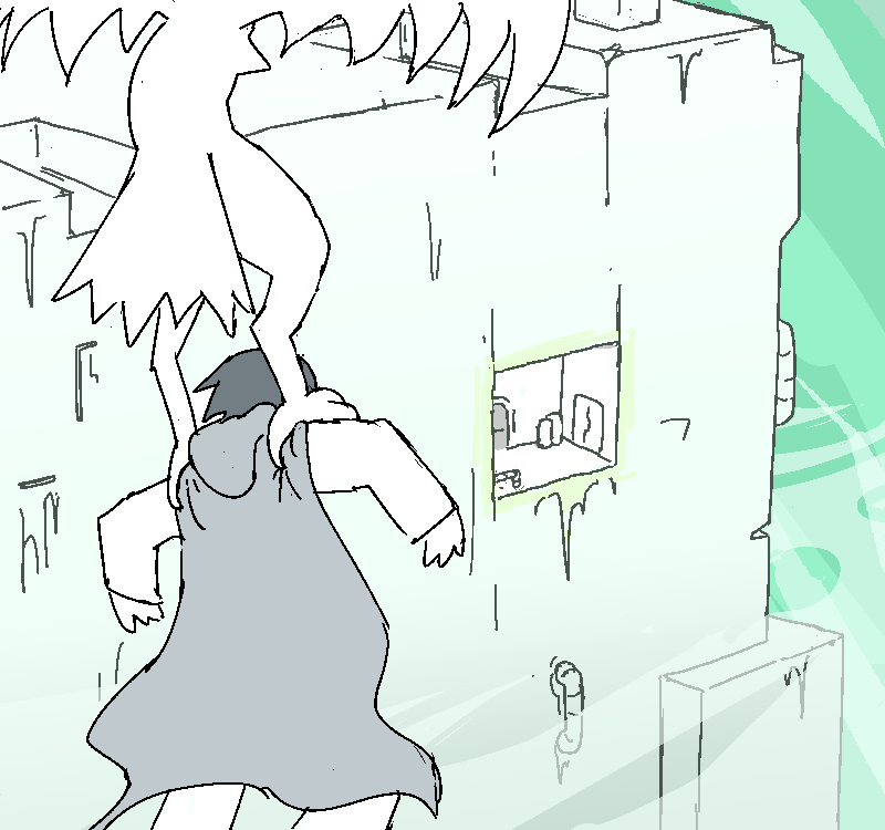 The harpy angel carries Jiro over to a sheer wall of Avean architecture, with a little divot in the side where there's some kind of maintenance balcony.