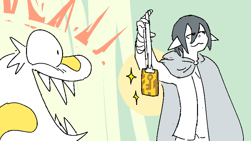 With a shitty little grin he reveals the Yellow Keycard from his cloak. Sunny goes wild.