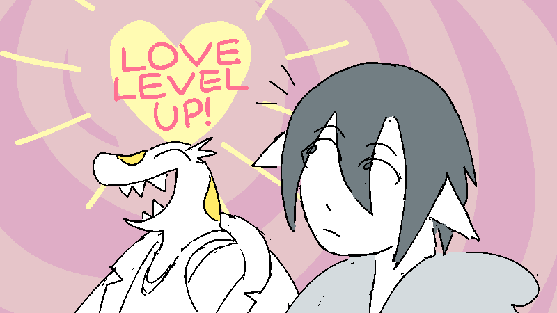 Sunny chatters on. A little notification pops above her head saying LOVE LEVEL UP! Jiro notices.
