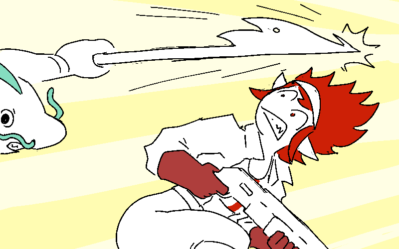 Helen narrowly dodges a manfish spear!