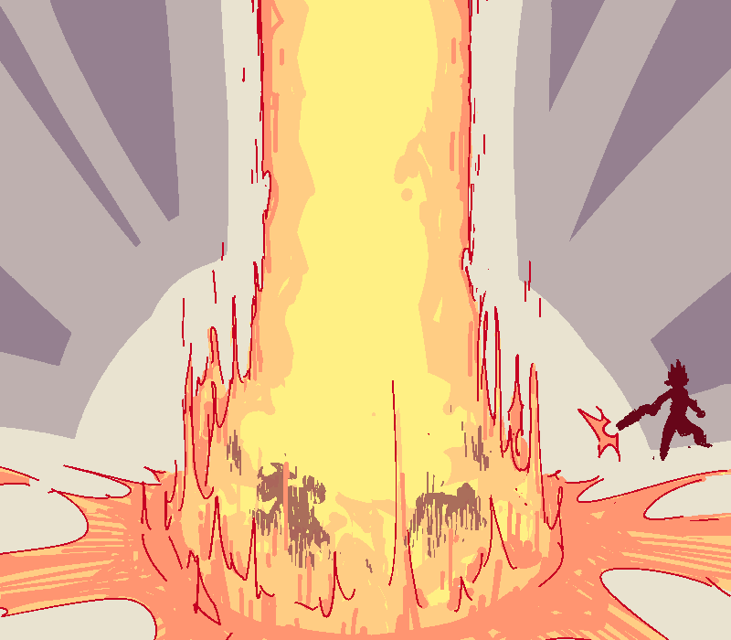 Helen fires a shot into the crowd, causing a massive pillar of fire to burst forth and envelop them whole!