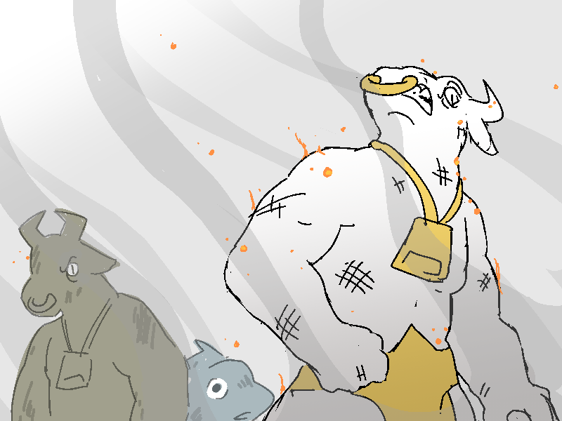 ...and it clears, revealing some very much alive Minotaurs and Menfish. They're scuffed and smouldering, but still very much on their feet, and very very mad.