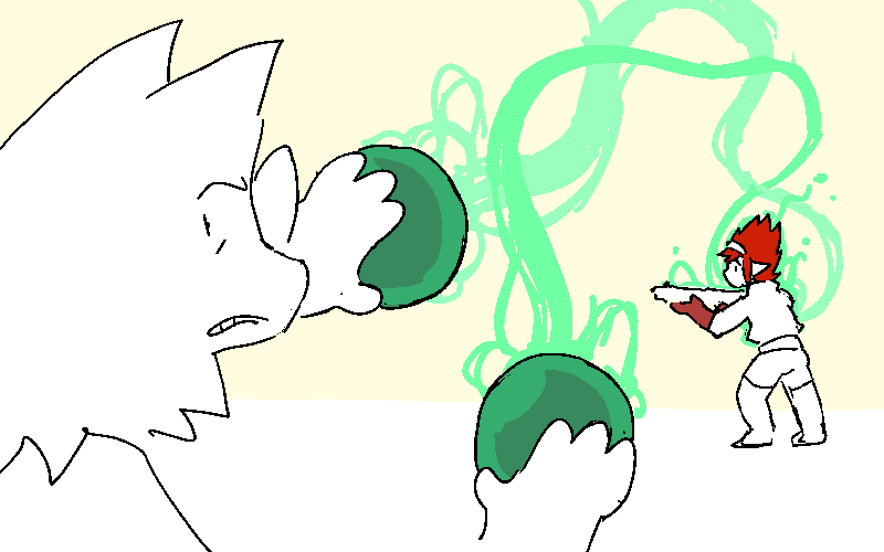 Coral, glancing warily back at Nix, uses two orbs at once on a confused Helen.