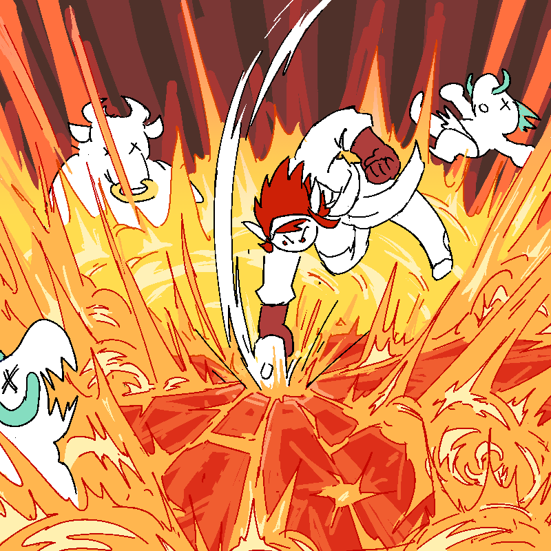 She brings it down into the ground. The earth ruptures and roars open, creating a massive explosion that radiates out around Helen, wiping out two menfish and a minotaur.