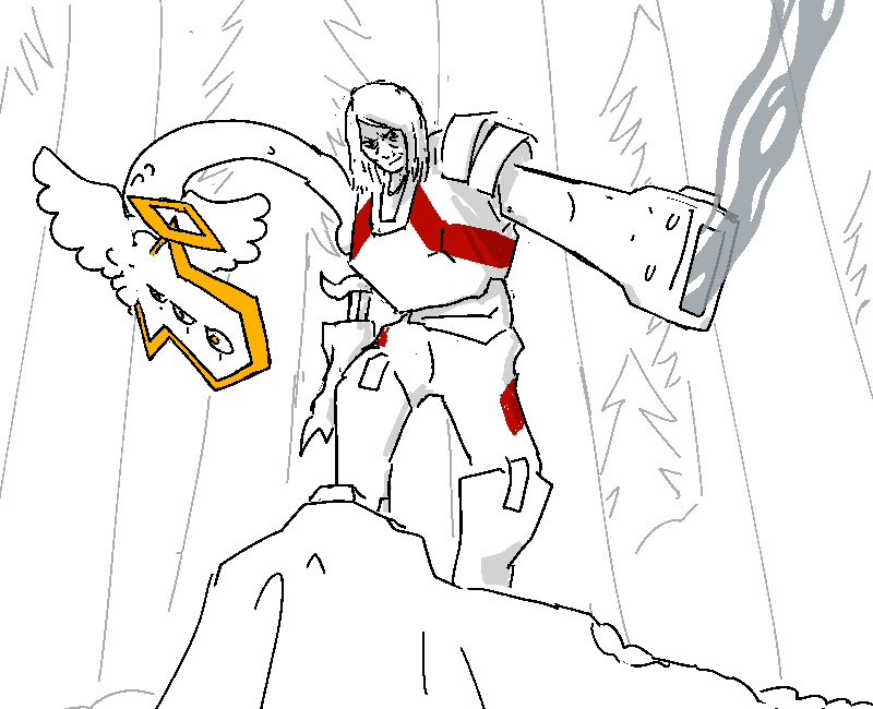 Major Mercy stands upon an overlooking hill. She's permitted herself a satisfied grin for her victory. Her gun arm smokes still. The blade angel is wrapped around her busted claw and has wormed their tail into her crevices of her armour.