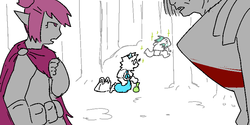 Coral finishes applying her potion to the Manfish and lets him go off into the woods. Hands are free now, head is clear. She devotes her full attention now to side-eyeing Mercy and Polyta's conversation.