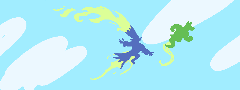 Rex flies off with Ed following.
