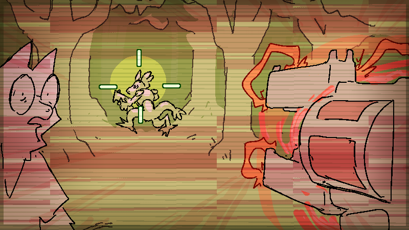 Cliff remembers the feeling of it, the laser magnum rumbling in his hand has he aims at an Avean Grunt -- fleeing into the woods -- just before Coral pushed his hand out the way--