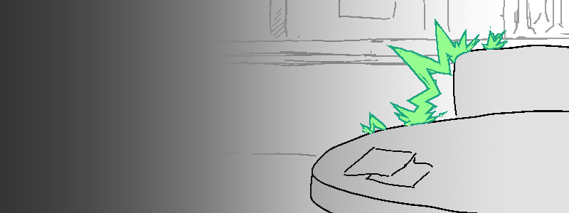 A spark of mystic electricity arcs between the table and chair Cliff was sitting at.