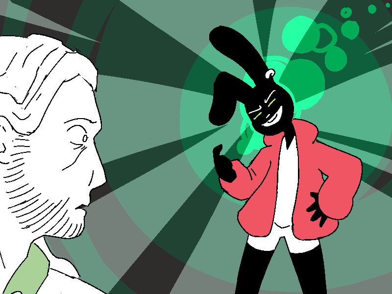 But Clip is plainly not themself: they hold themself wider-stanced, more boisterous, and they have that characteristic green glow behind their eyes. They're possessed!