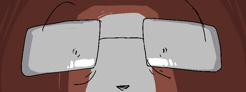 His smile drops, and his eyes widen.