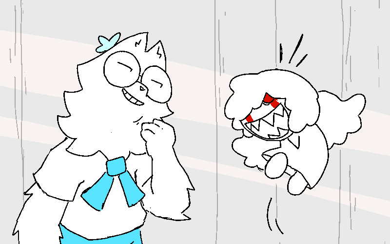 Nix excitedly hops up to challenge Coral at eye level, who returns her fervor with a mischevious smile.