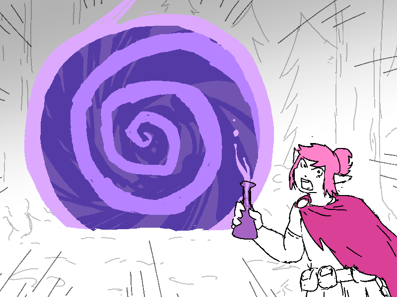 Polyta uncorks the bottle and backons the girls to run to the portal that springs forth.