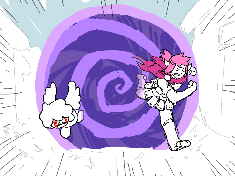 Polyta and Nix jump from a portal in the town square at Hollidae.