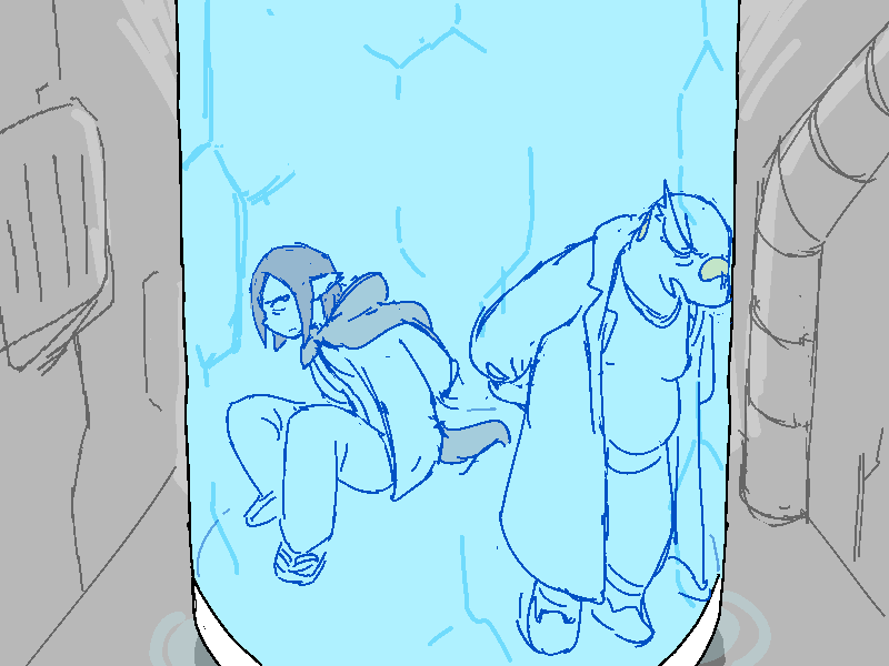 Sunny leans against the wall of the cage and stares aimlessly out of it. Jiro looks to the back of her neck with a sympathy he can't seem to vocalise.