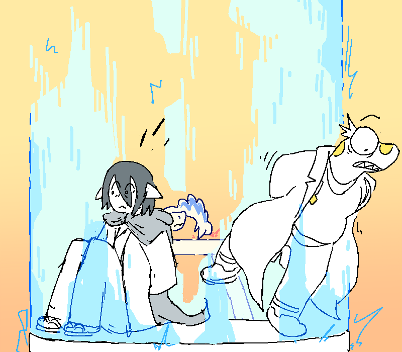 With a click, the holo-cage Sunny was just leaning on falls away. She and Jiro jolt at the sound.