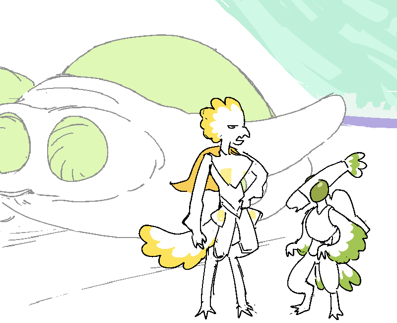 The Captain and the Pilot chat on the flight deck among the shuttlepods.