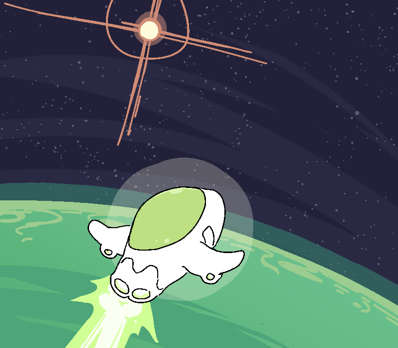 The shuttlepod reaches the glittering emptiness of outer space.