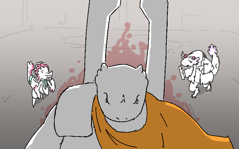 Ribrax turns and stomps away.