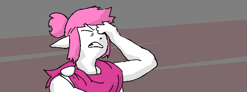 Polyta grits her teeth and lets her face fall into her hand.