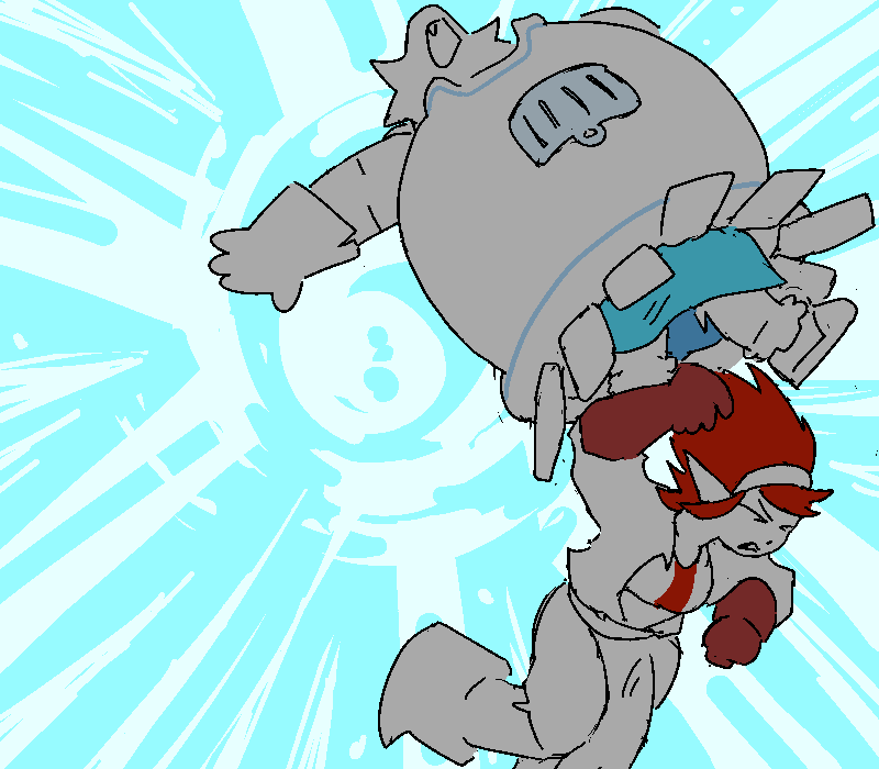 A plasma explosion behind Helen and Coral launches them away. Coral falls from Helen's shoulders.